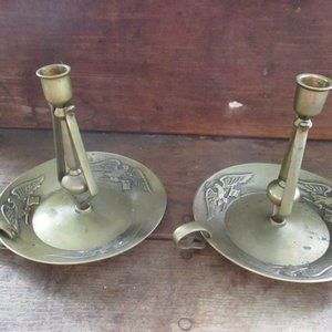 Esmond Brass Antique Nautical Candlesticks Pair
